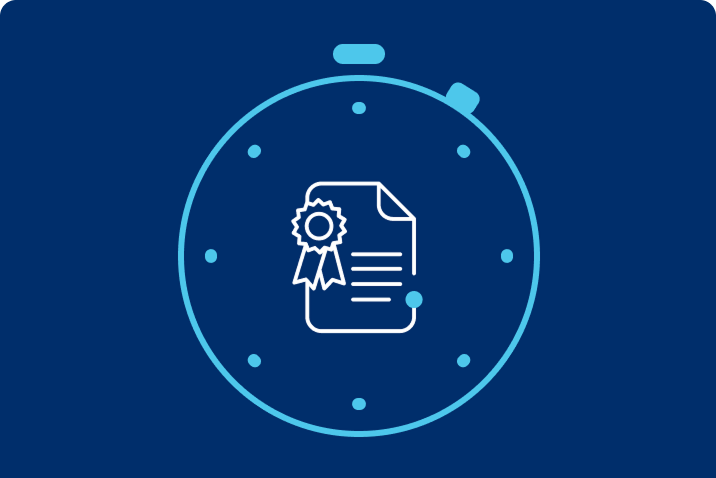 Icon: Blue box with an award in a stopwatch