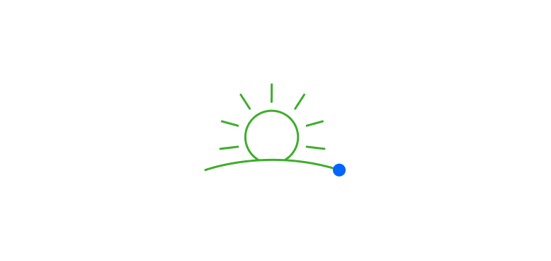 Illustration: Green sun setting behind a hill