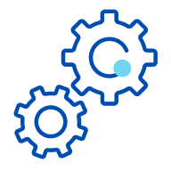 Illustration: Blue outline of two cogs moving together