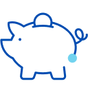 Illustration: Blue piggy bank with coin dropping in the top