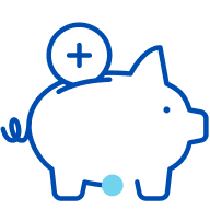 Illustration: Blue piggy bank with coin dropping in the top