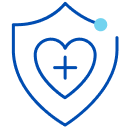 Illustration: Blue shield with a heart and a cross in the middle of the heart
