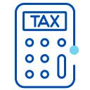 Illustration: Blue calculator with the word "TAX"