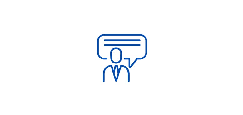 image icon of advisor in suit and tie with speech bubble above