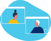 illustration of two figures in virtual meeting