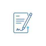 Illustration: A blue paper with a pencil signing a name to the bottom of the paper