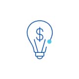 Illustration: A blue lightbulb with a dollar sign in the middle of the bulb