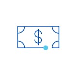 Illustration: A blue outline of a dollar bill with a dollar sign in the middle