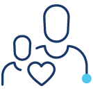 Illustration: Outline in blue of two individuals with a heart in the middle